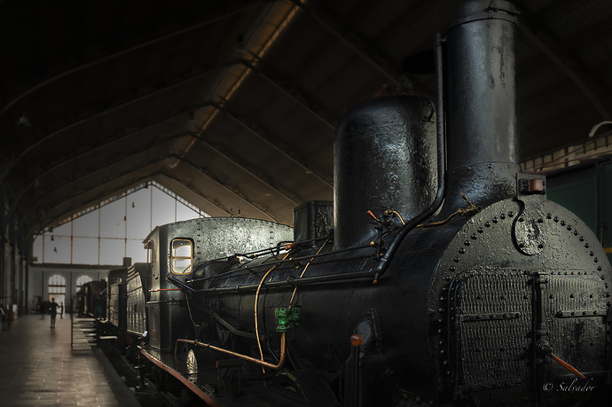 Trenes antiguos, interiores y elementos de la estación._-6