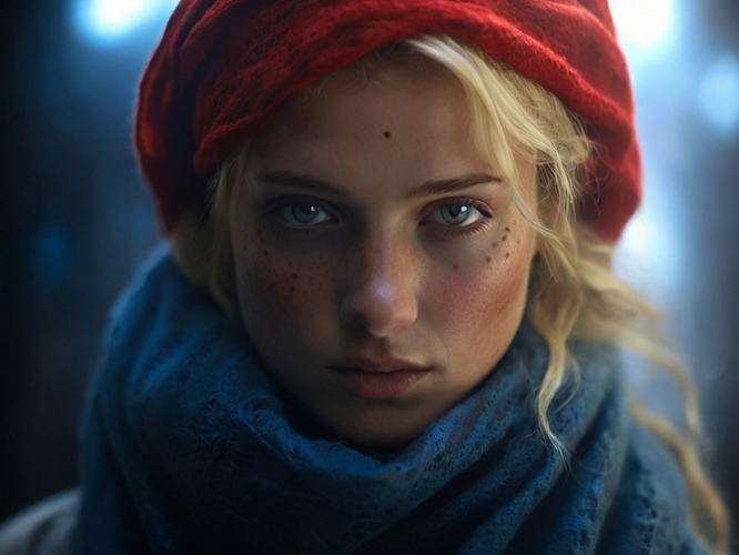 Default_Face_behind_woolen_scarf_Little_blonde_woman_Freckles_0