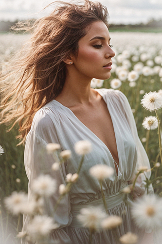 PhotoReal_woman_with_plunging_neckline_looking_at_the_horizon_1A