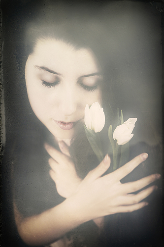 beauty girl and tulips, spain